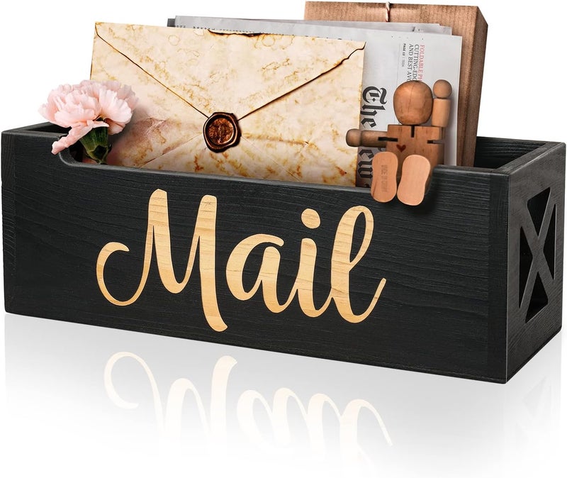 BOTOP Mail Organizer Mail Holder Countertop, Rustic Wooden Mail Basket Mail Tray Letter Holder Box for Desk Home Office Wall Mount - Image 1
